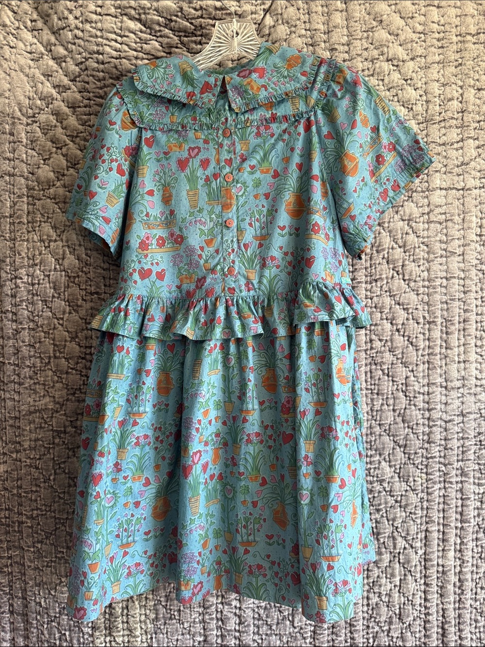 Oilily Teal Dress with Red,Pink ,Green and Orange Floral Print 100%Cotton